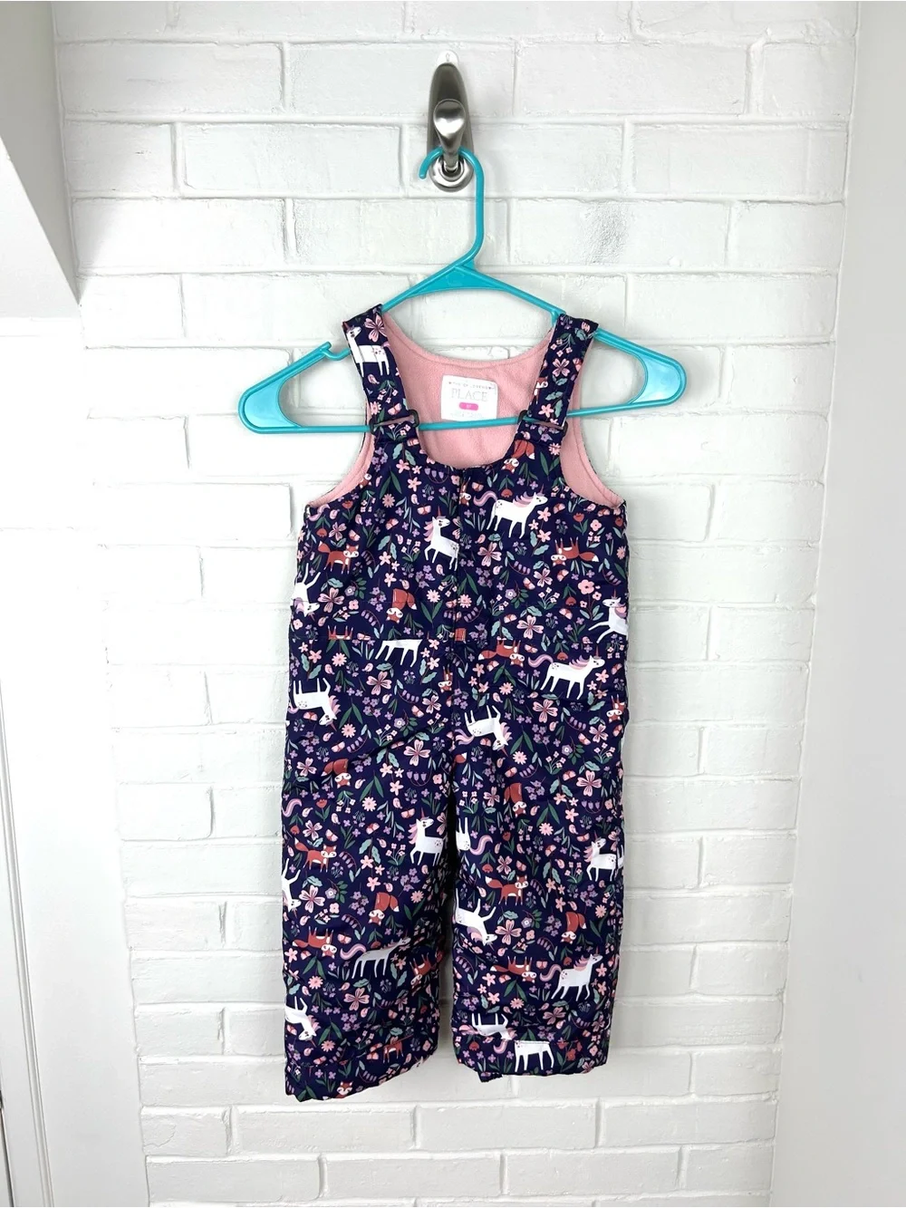 The Children’s Place Girls Unicorn Woodland Animal Print Snow Bib Pants Size 2T